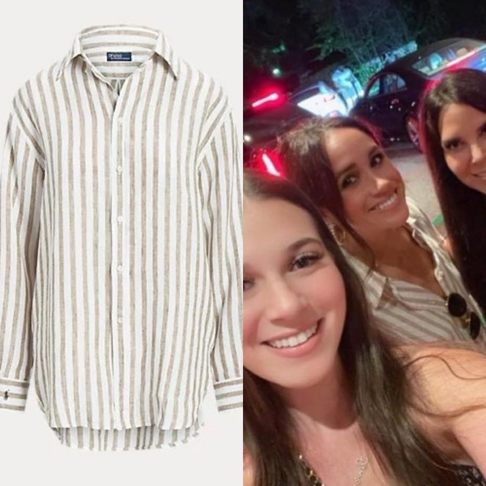 Ralph Lauren Stripe Linen Button Front shirt- Camel white ASO Meghan Markle